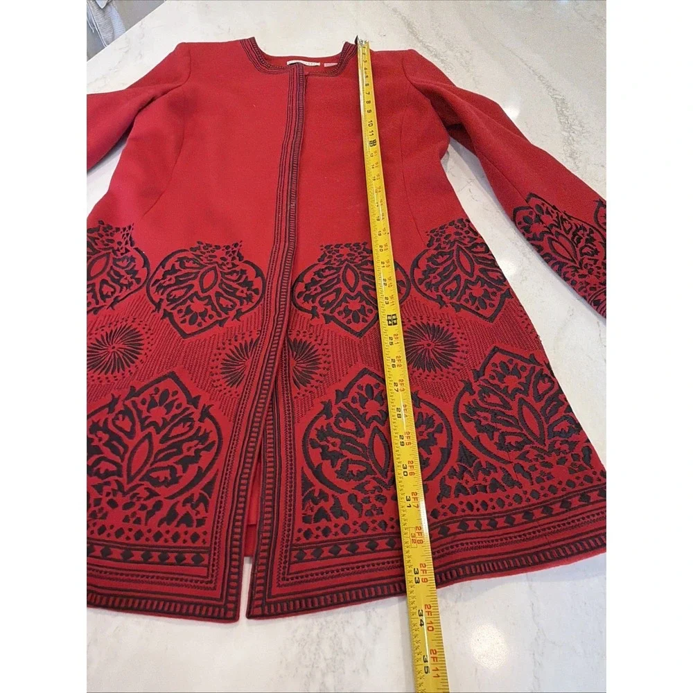 PETER NYGARD Women's Embroidered Red Long Lined Coat Jacket Sz 6 - Picture 6 of 12